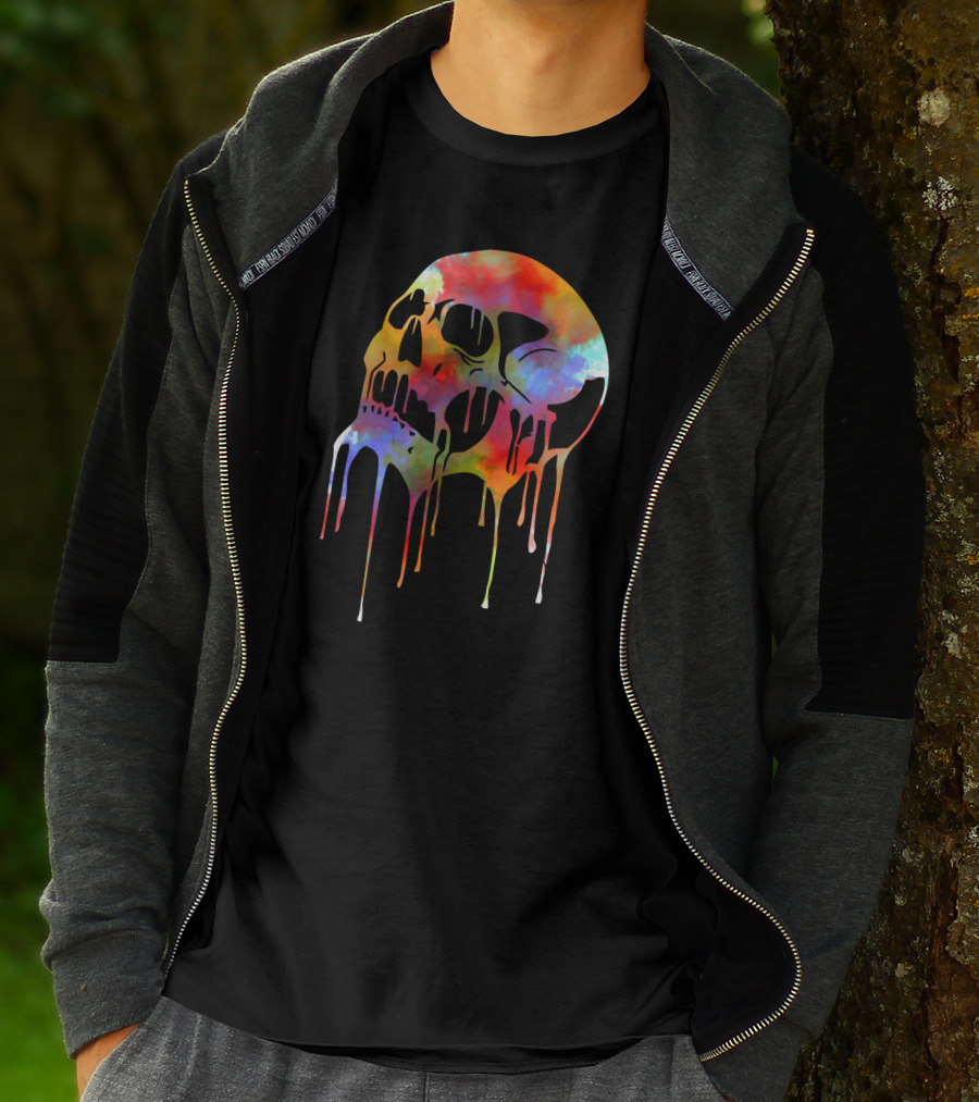 Colorful Melting Skull Psychedelic Dripping Spectrum T-Shirt