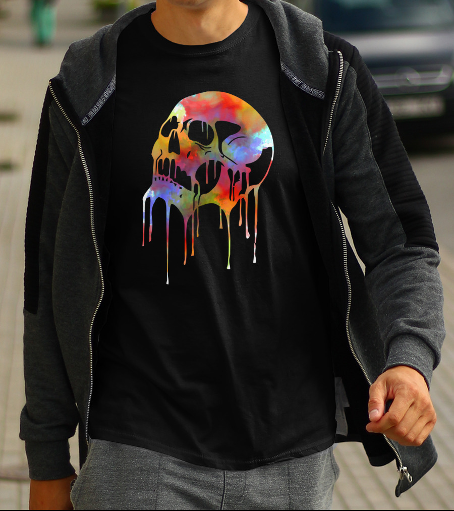 Colorful Melting Skull Psychedelic Dripping Spectrum T-Shirt