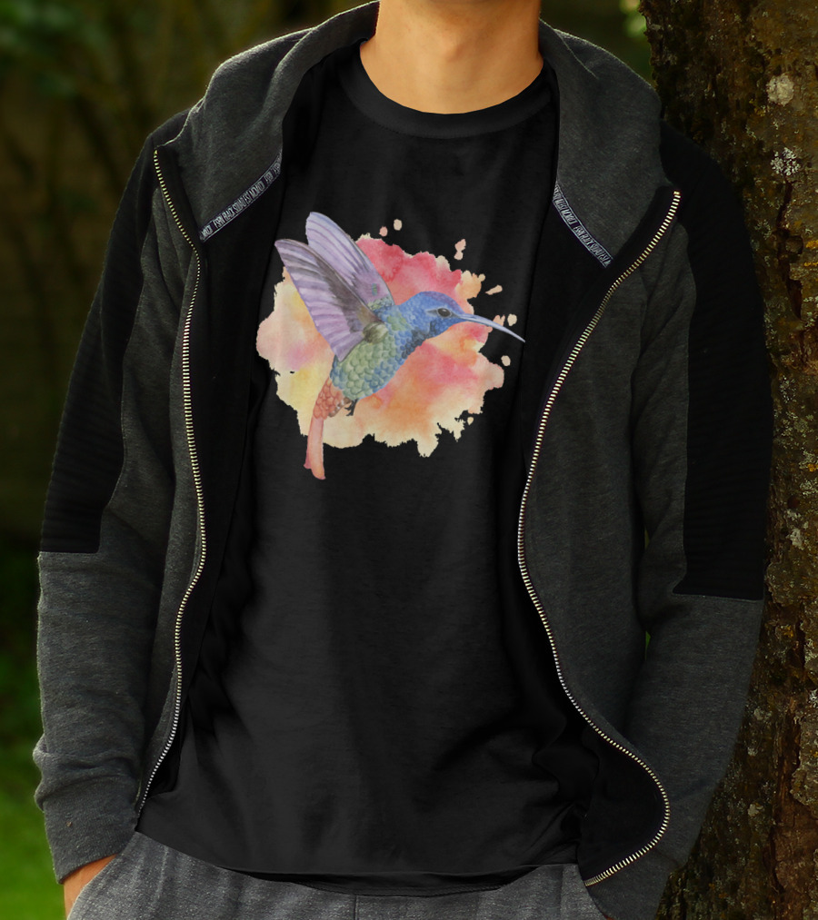 Colorful Rainbow Hummingbird Spring Bird Summer Watercolor T-Shirt