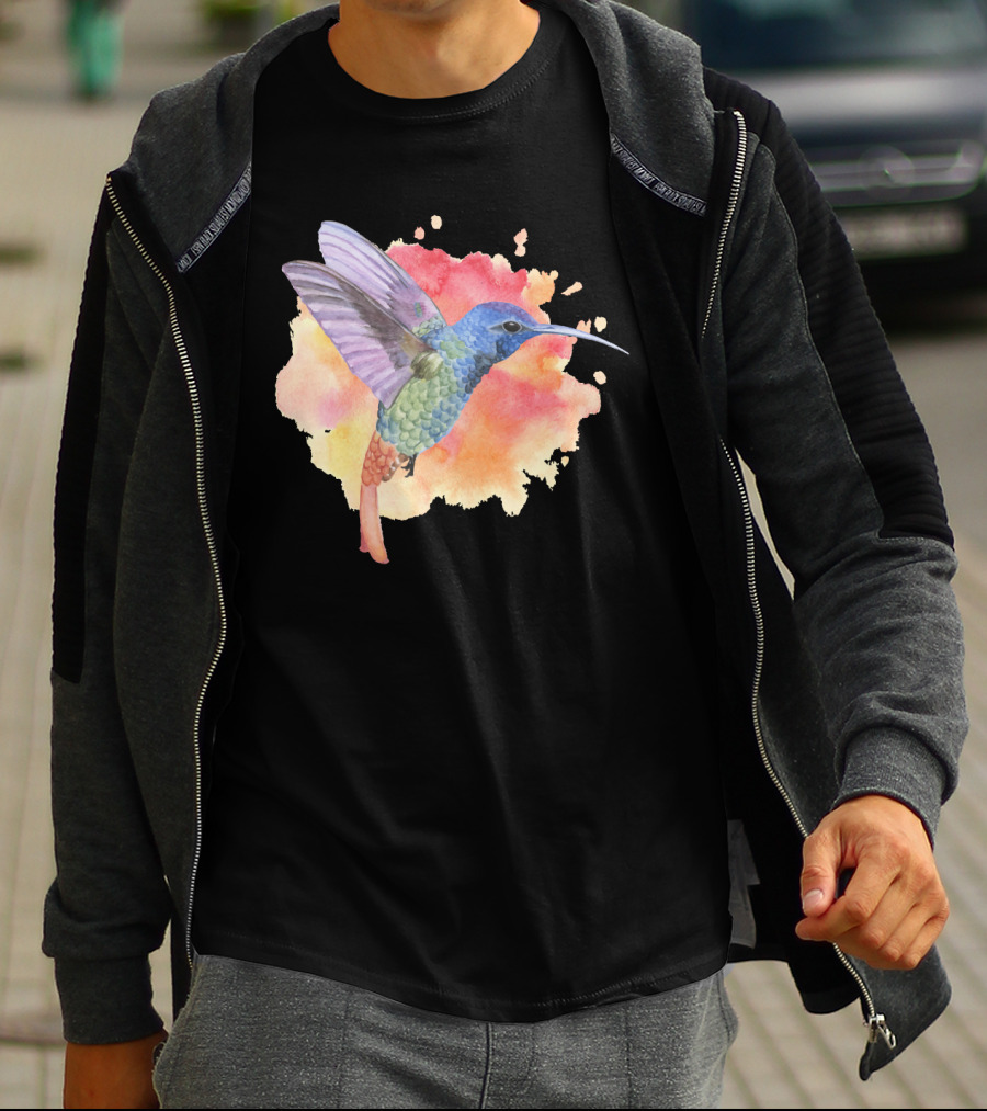 Colorful Rainbow Hummingbird Spring Bird Summer Watercolor T-Shirt