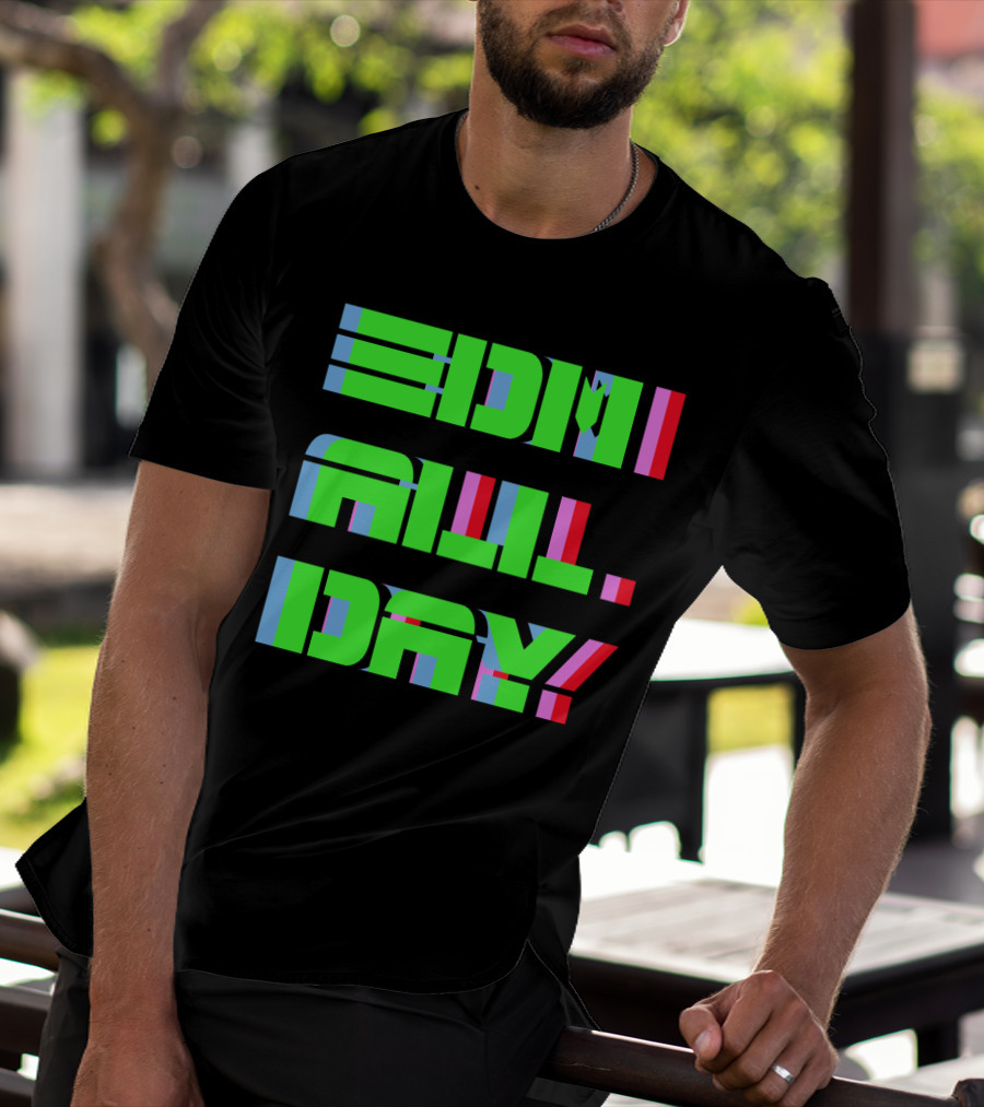 EDM All Day Neon Anaglyph Style Rave T-Shirt