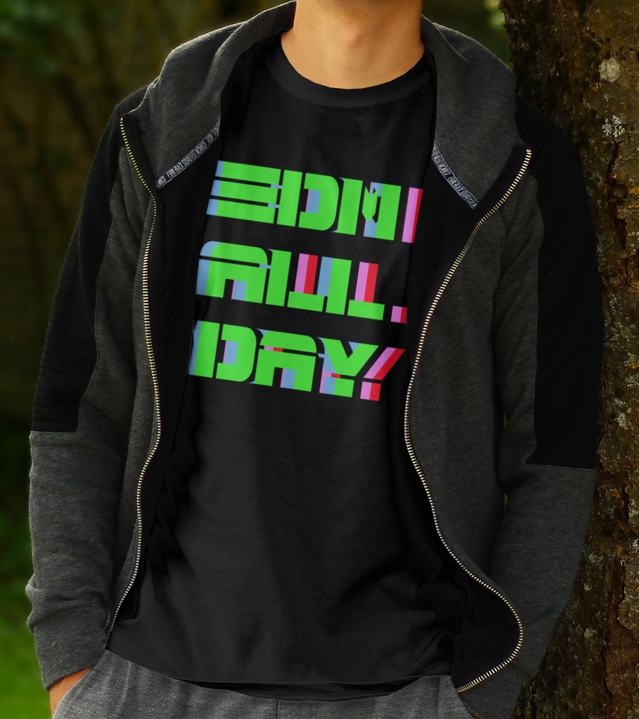 EDM All Day Neon Anaglyph Style Rave T-Shirt