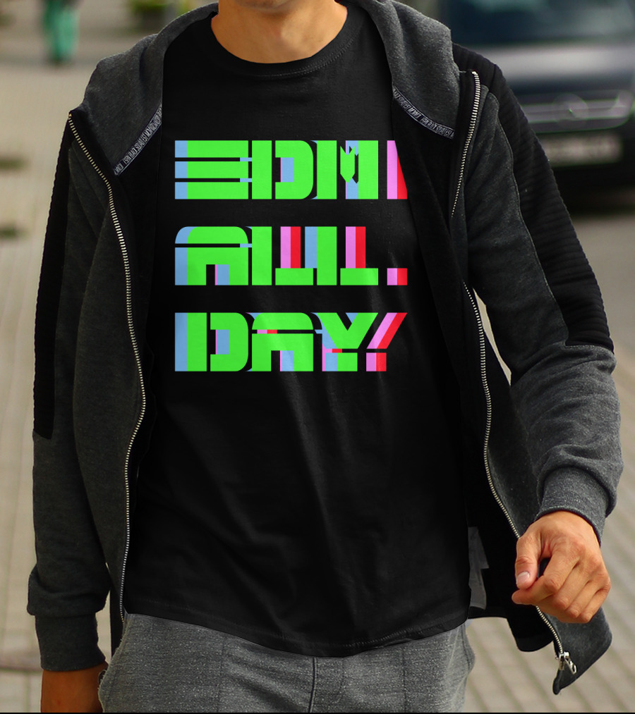 EDM All Day Neon Anaglyph Style Rave T-Shirt