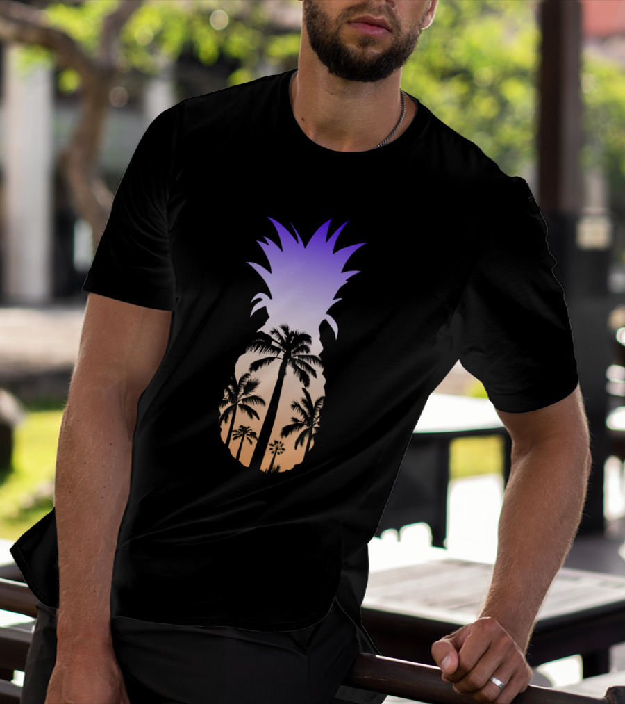 Pineapple Palm Tree Beach Sunset Scene T-Shirt