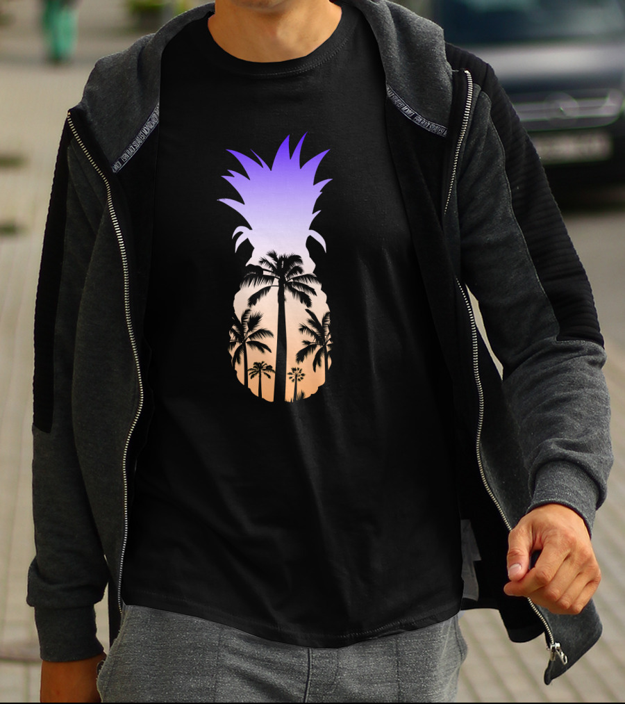 Pineapple Palm Tree Beach Sunset Scene T-Shirt