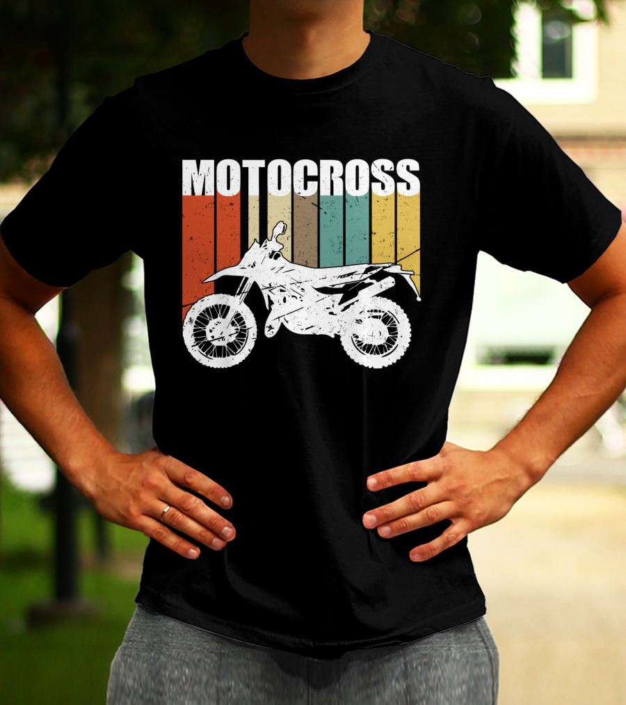 Motocross Vintage Dirt Bike Retro Stripes T-Shirt