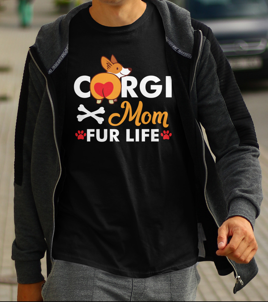 Corgi Mom Fur Life Bones And Paw Prints T-Shirt