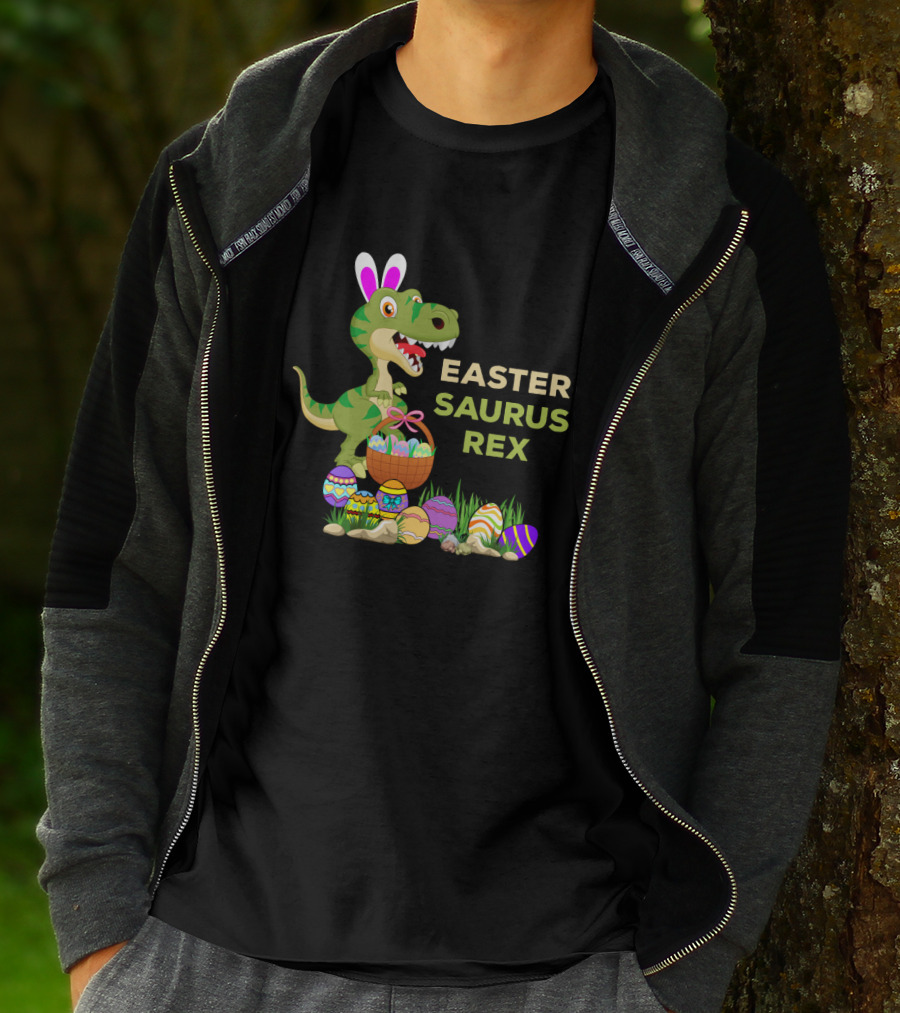 Easter Saurus Rex Dinosaur Bunny Egg Basket Easter Eggs T-Shirt