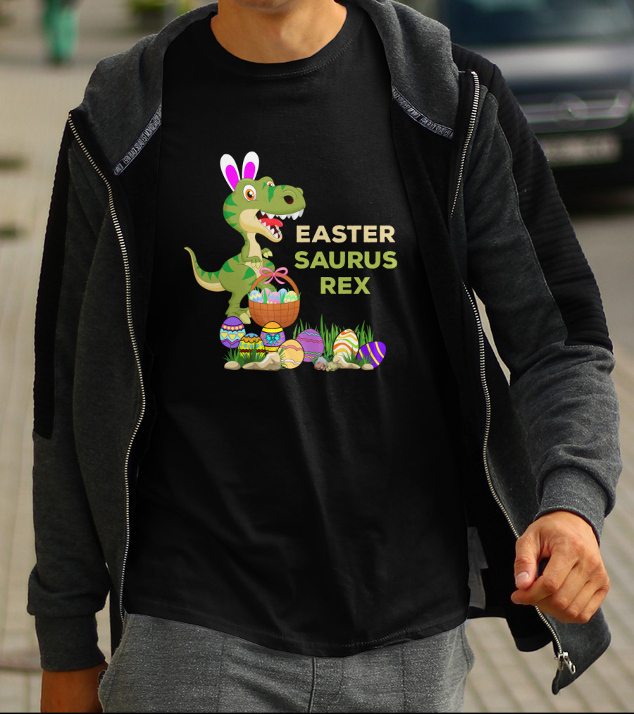 Easter Saurus Rex Dinosaur Bunny Egg Basket Easter Eggs T-Shirt