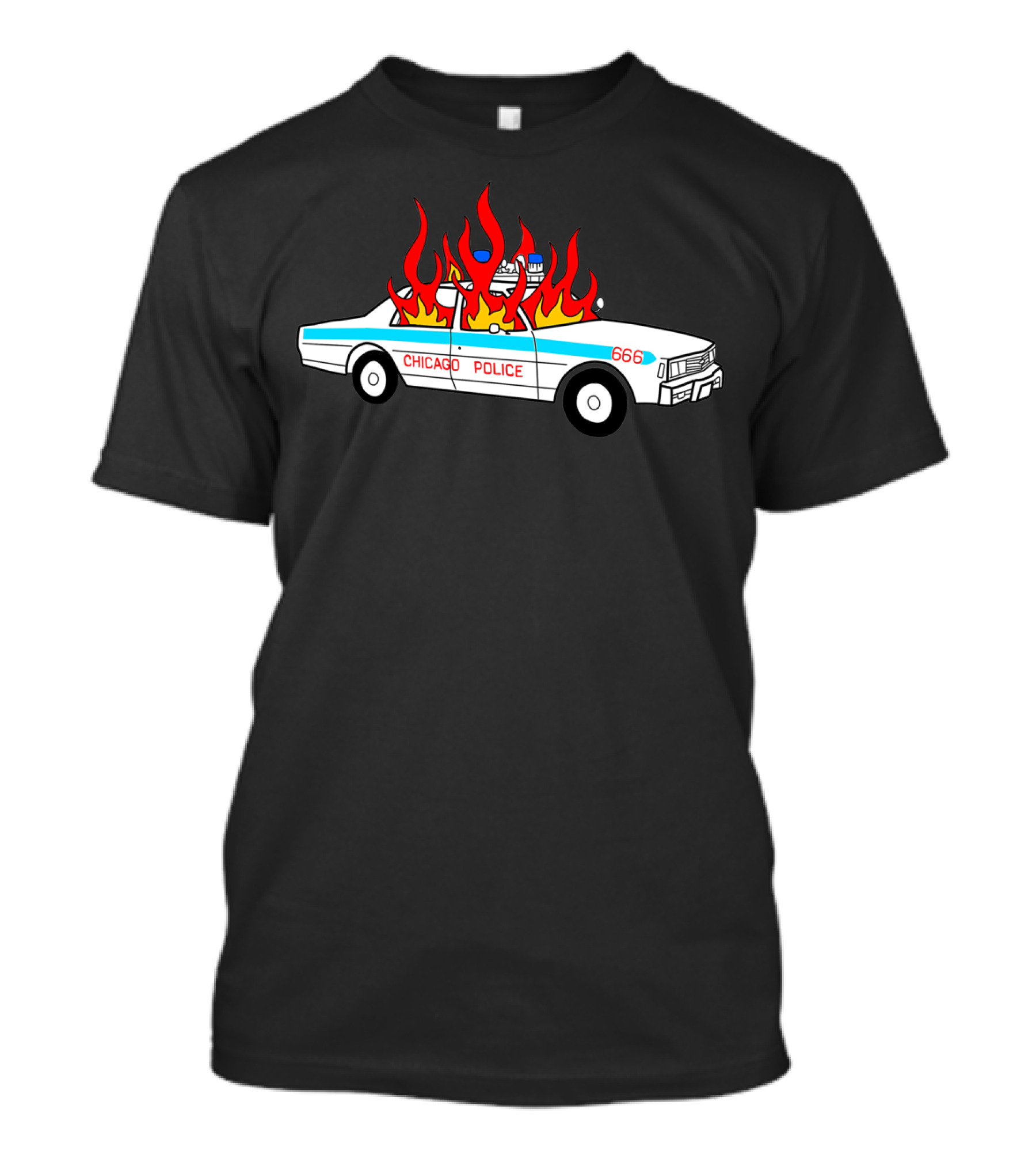 Chicago Police Car On Fire With 666 Flames T-Shirt