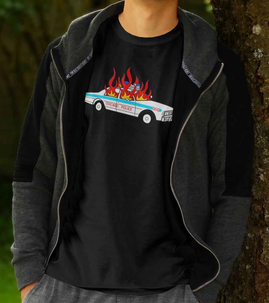 Chicago Police Car On Fire With 666 Flames T-Shirt