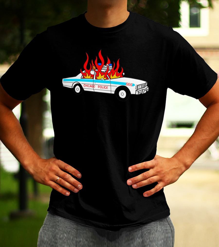 Chicago Police Car On Fire With 666 Flames T-Shirt