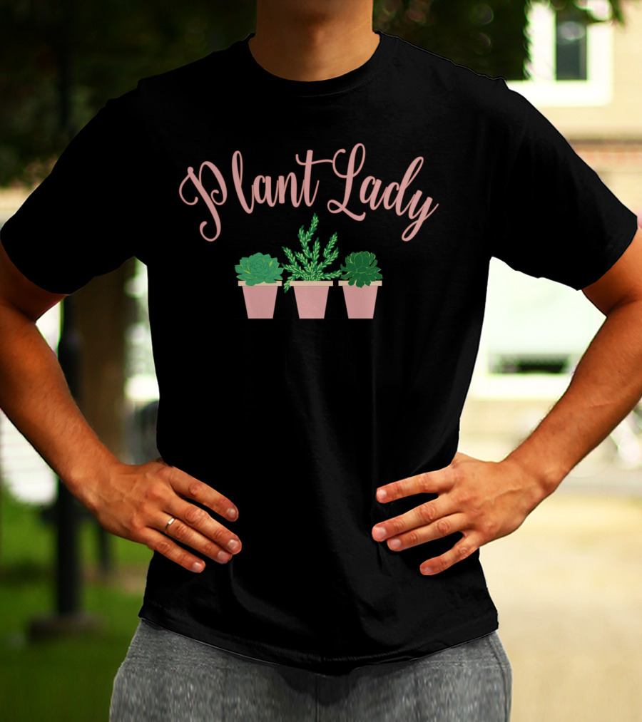 Plant Lady Succulent Trio In Pink Pots T-Shirt