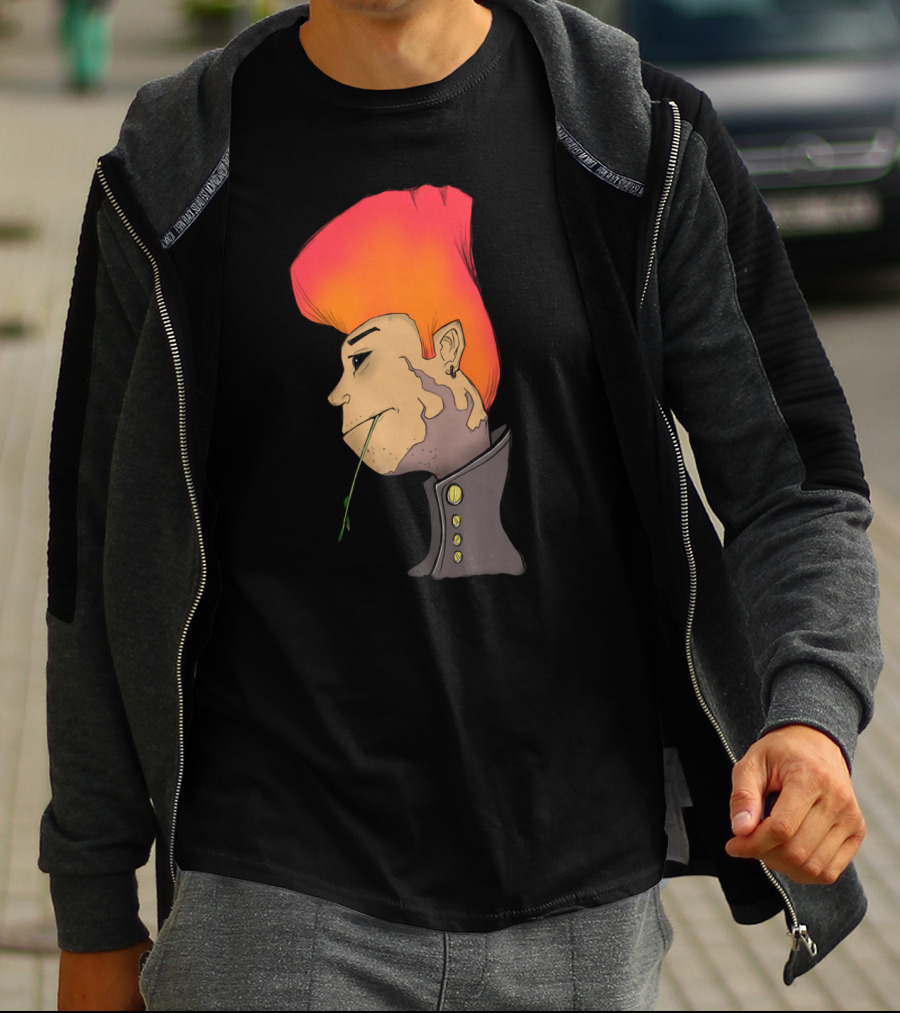 Cool And Calm Cartoon With Neon Hair And Plant Stem T-Shirt