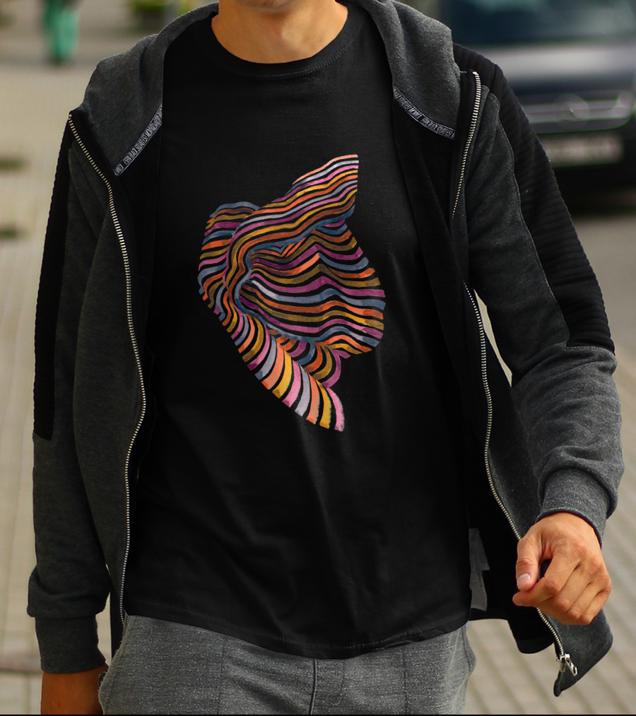 Striped Flowing Abstract Pattern Comfort T-Shirt