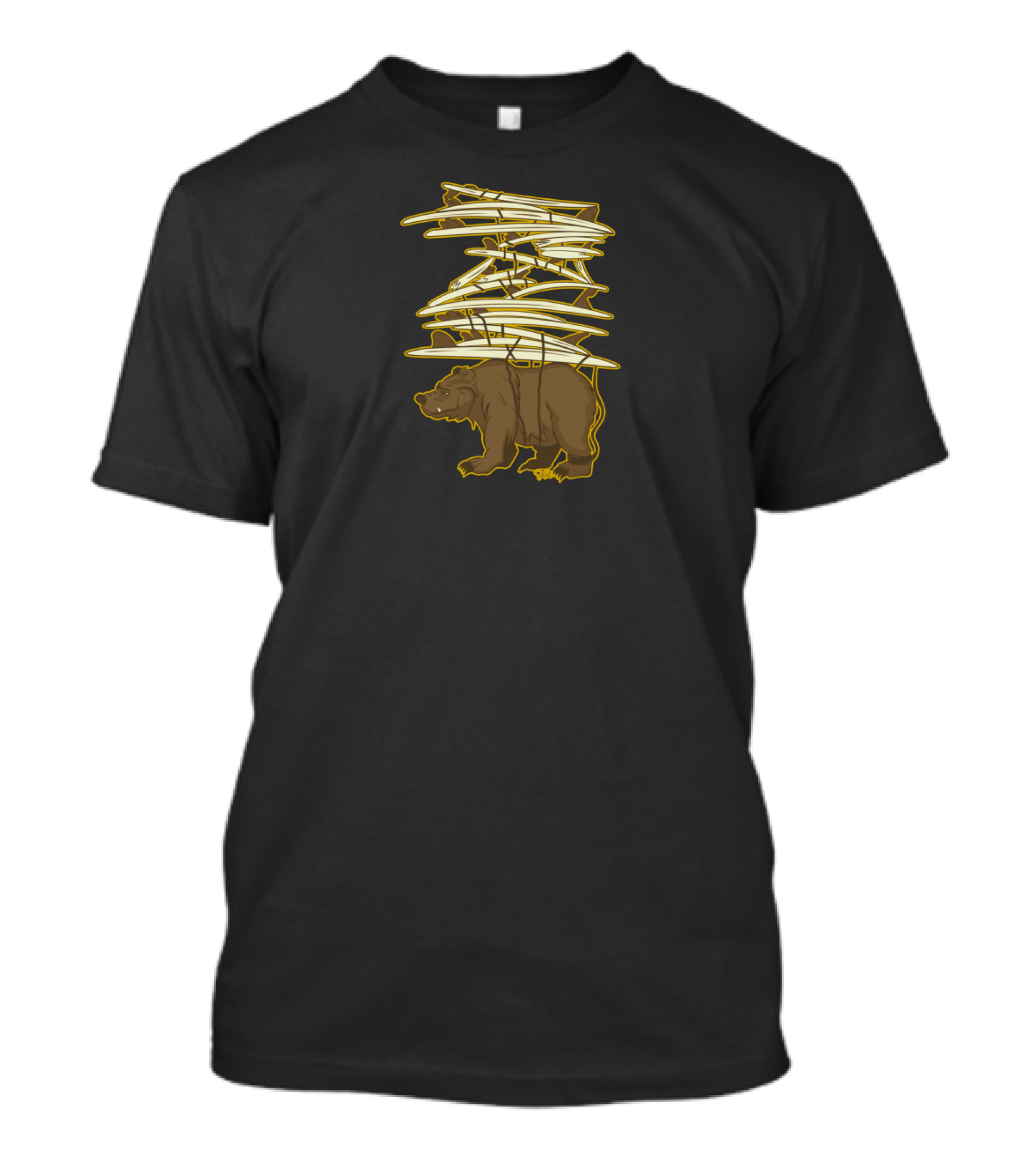 Bear Carrying Surfboards Stack Surf Check T-Shirt