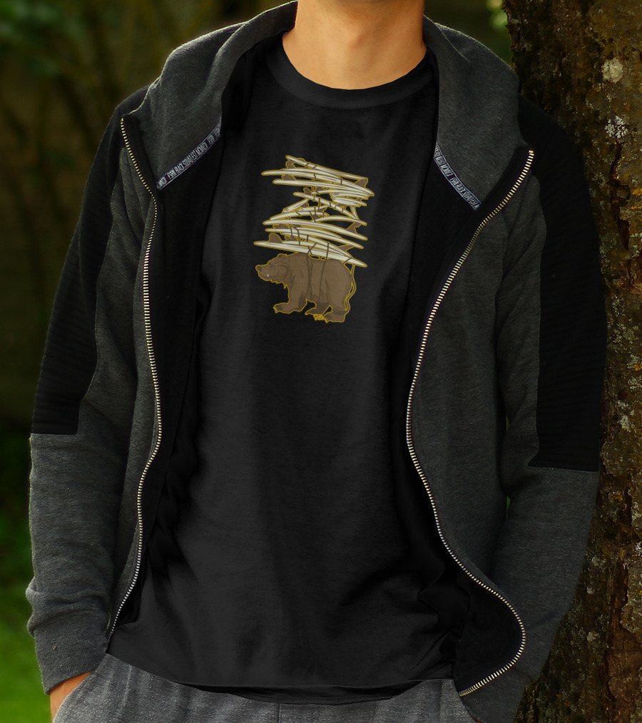 Bear Carrying Surfboards Stack Surf Check T-Shirt