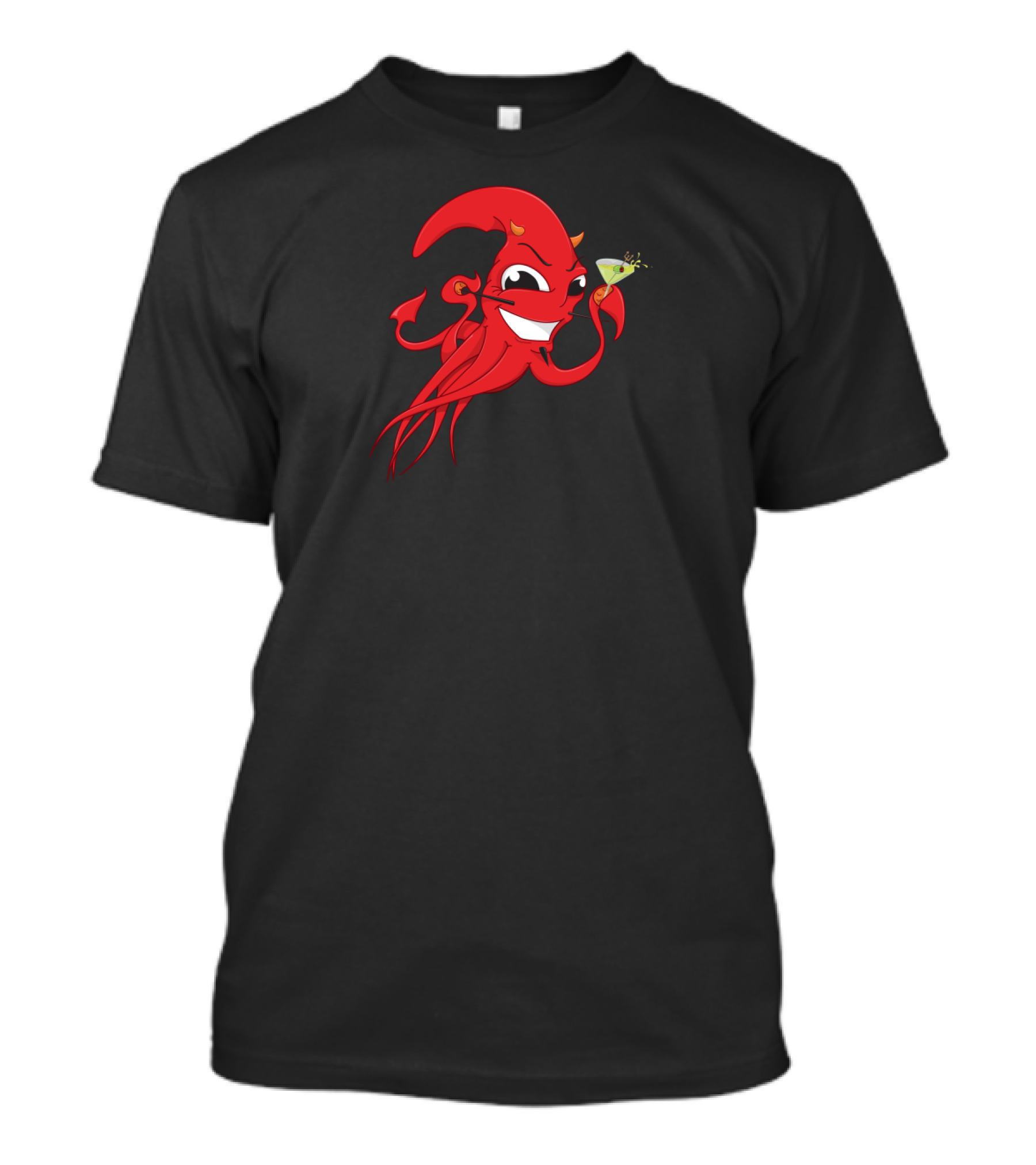 Smiling Red Squid Monster Holding Martini In Last Call Of Cthulhu Scene T-Shirt