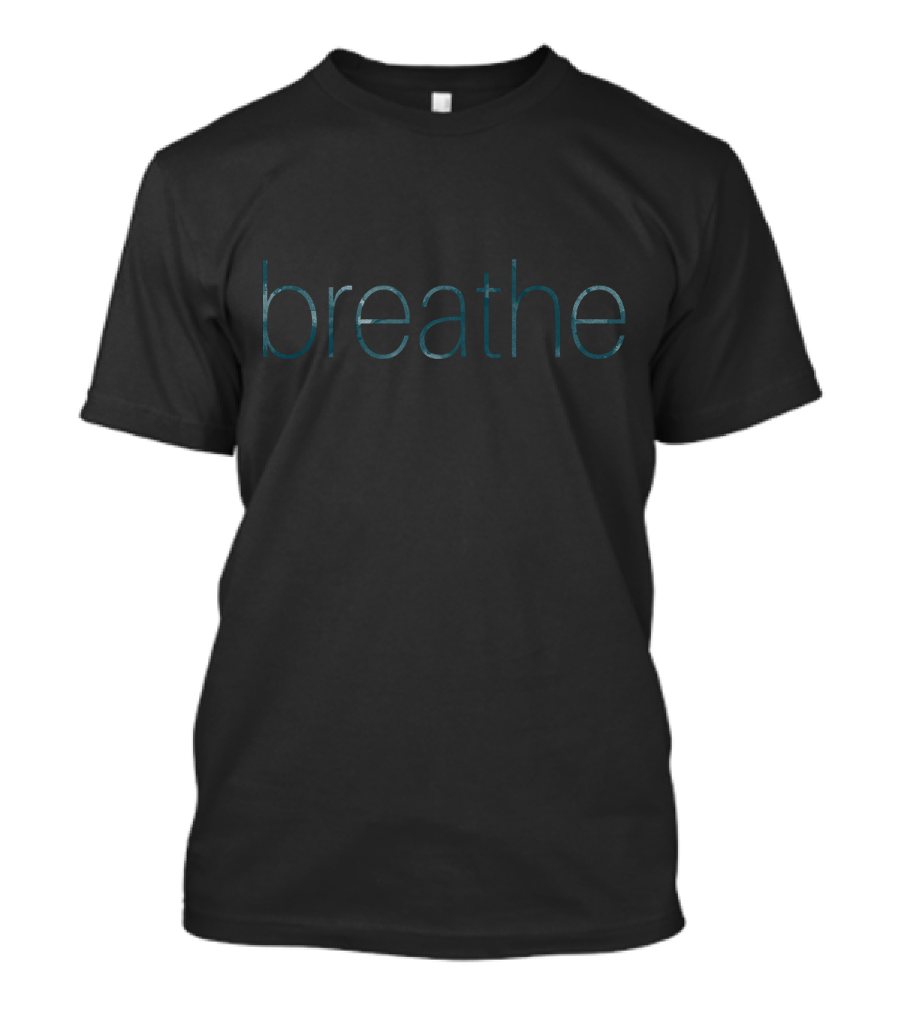 Breathe Teal Skinny Letters Minimalist Typography T-Shirt