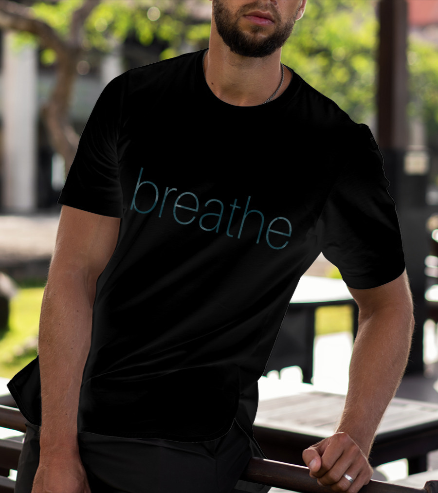 Breathe Teal Skinny Letters Minimalist Typography T-Shirt