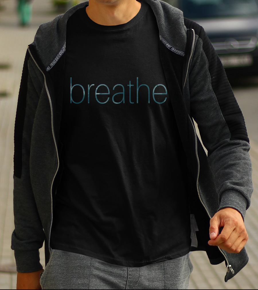 Breathe Teal Skinny Letters Minimalist Typography T-Shirt