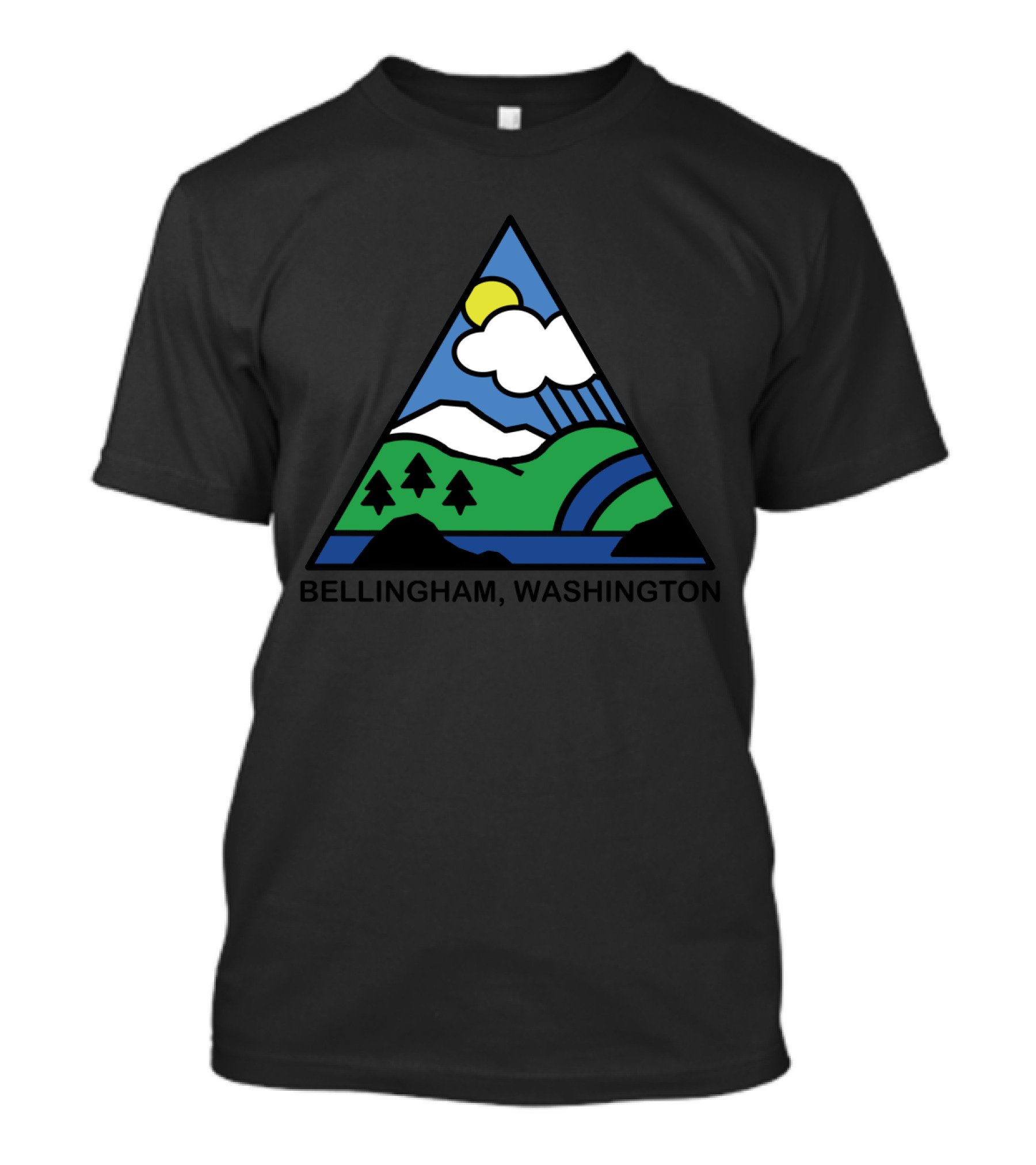 Bellinghome In Color Bellingham Washington Triangular Nature Scene With Sun, Clouds, And Trees T-Shirt