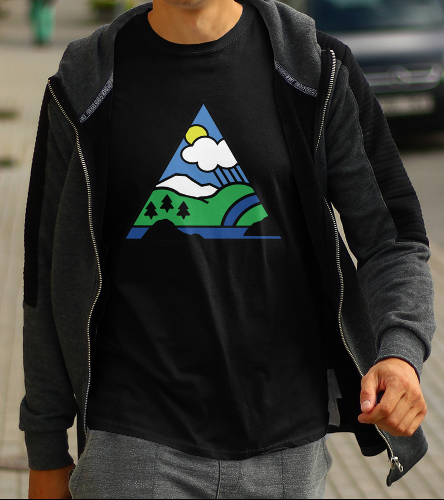 Bellinghome In Color Bellingham Washington Triangular Nature Scene With Sun, Clouds, And Trees T-Shirt