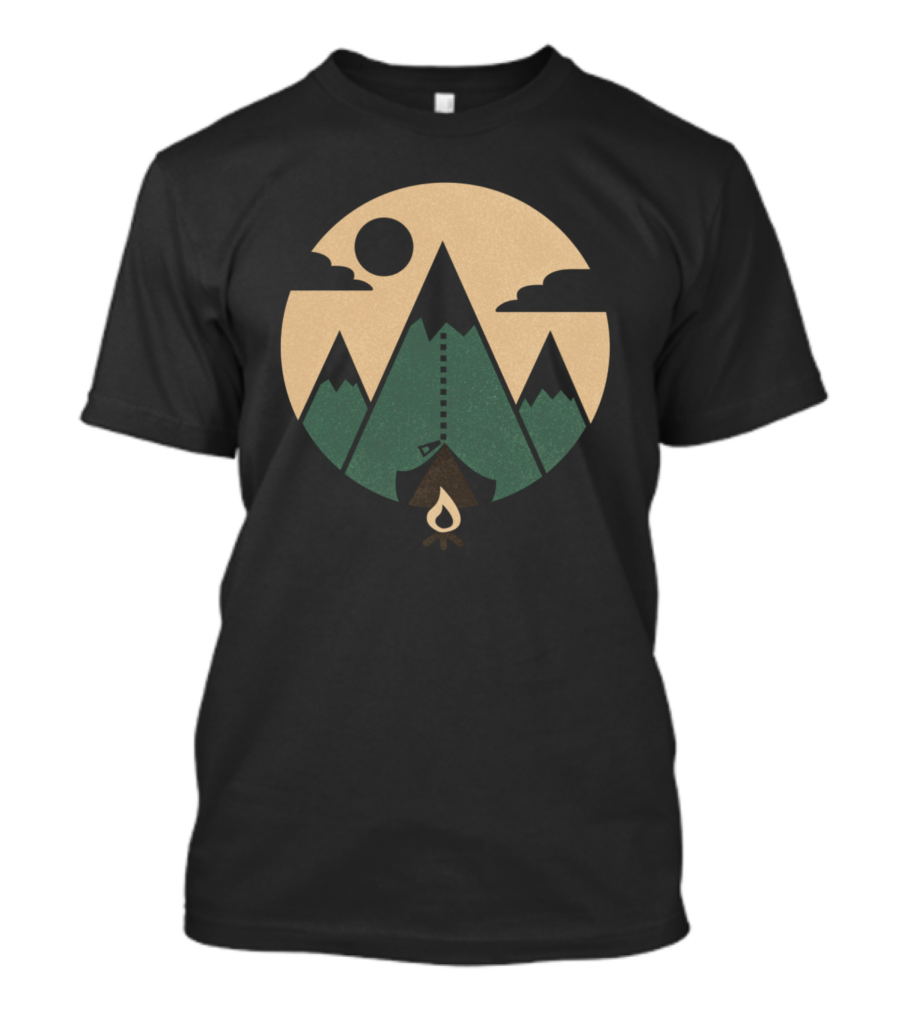Mountain Tent Under Night Sky With Campfire And Crescent Moon T-Shirt