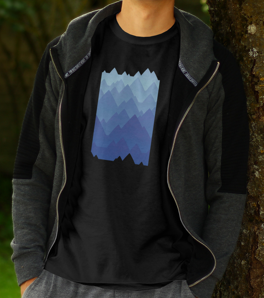 Stylized Blue Layered Mountain Peaks Vista T-Shirt