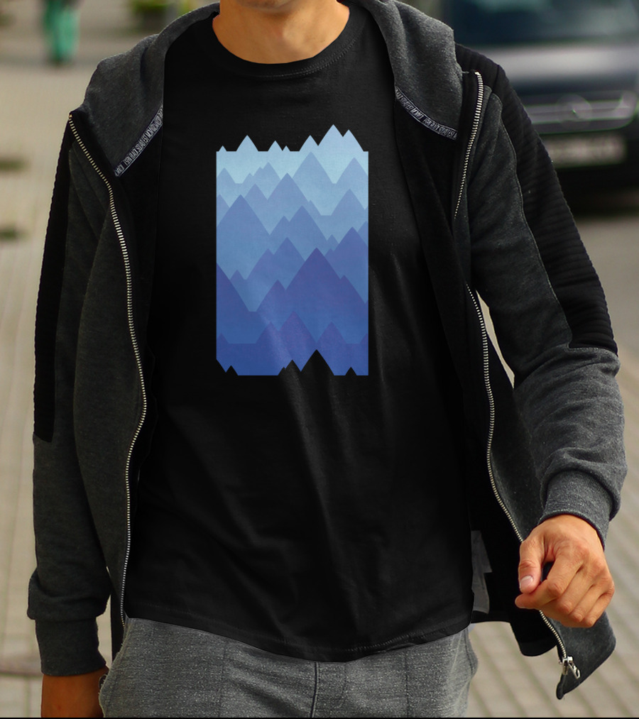 Stylized Blue Layered Mountain Peaks Vista T-Shirt