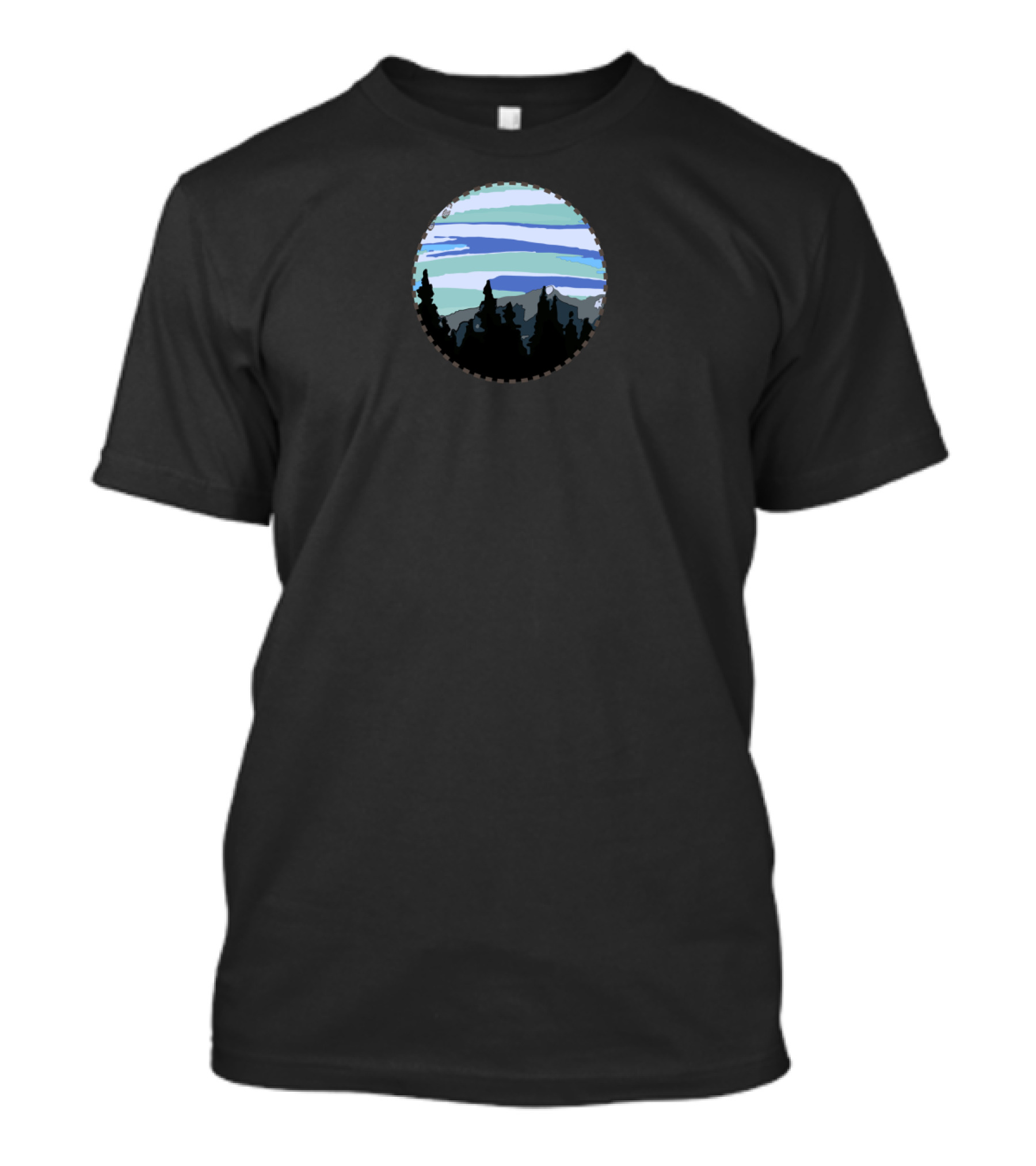 Mountain Forest Horizon With Blue Sky Stripes T-Shirt