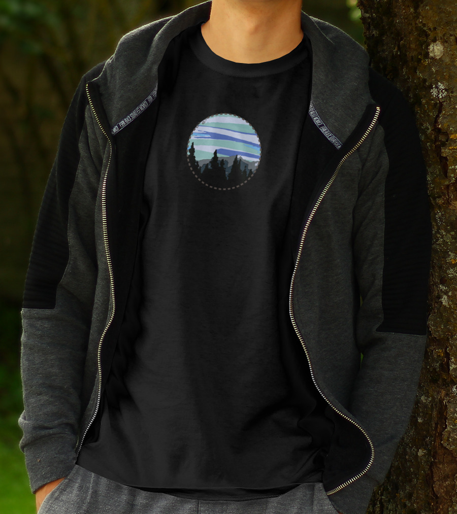 Mountain Forest Horizon With Blue Sky Stripes T-Shirt