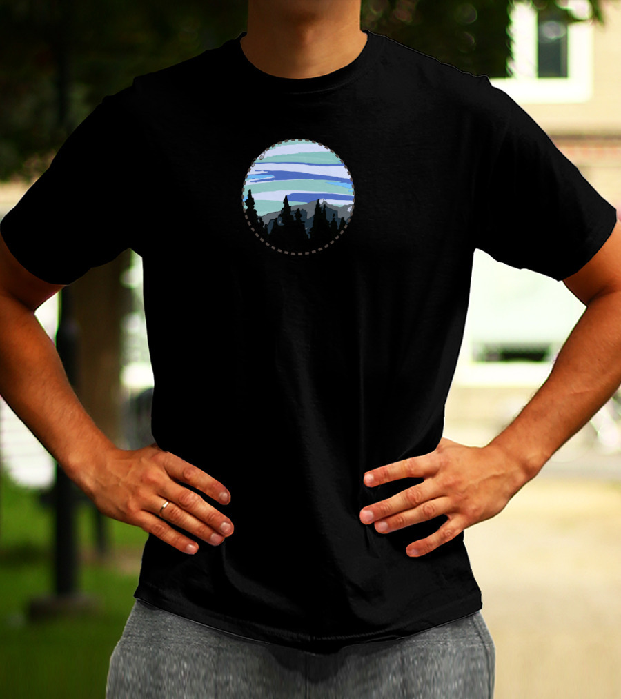 Mountain Forest Horizon With Blue Sky Stripes T-Shirt