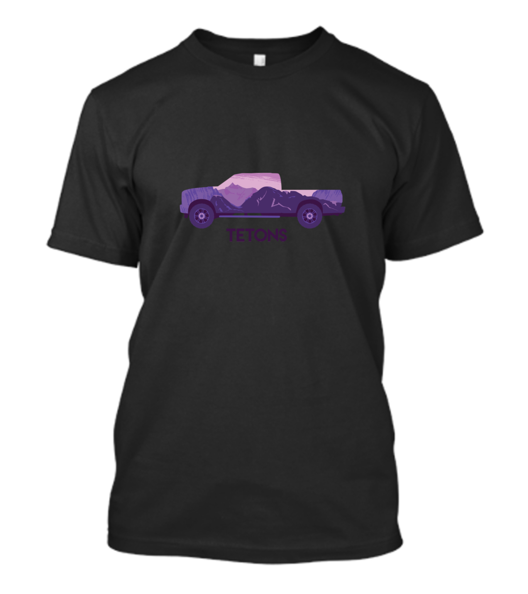 Tetons Truck Mountain Silhouette Purple T-Shirt
