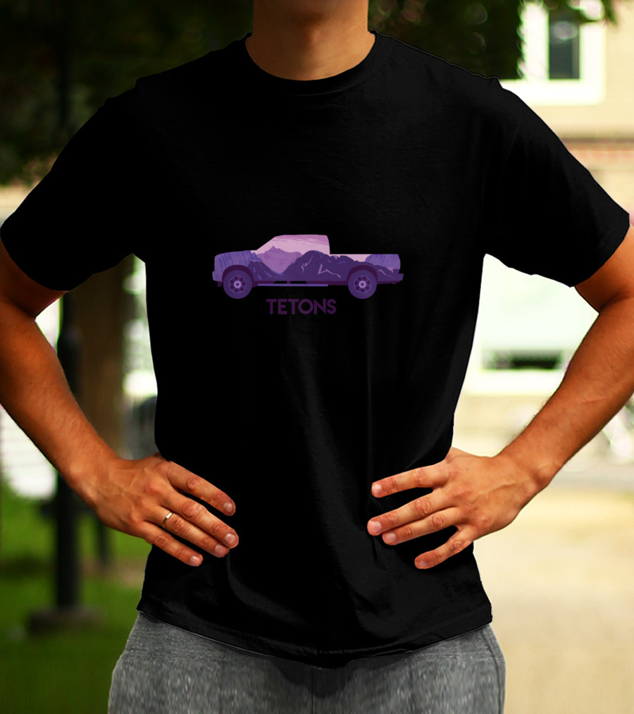 Tetons Truck Mountain Silhouette Purple T-Shirt