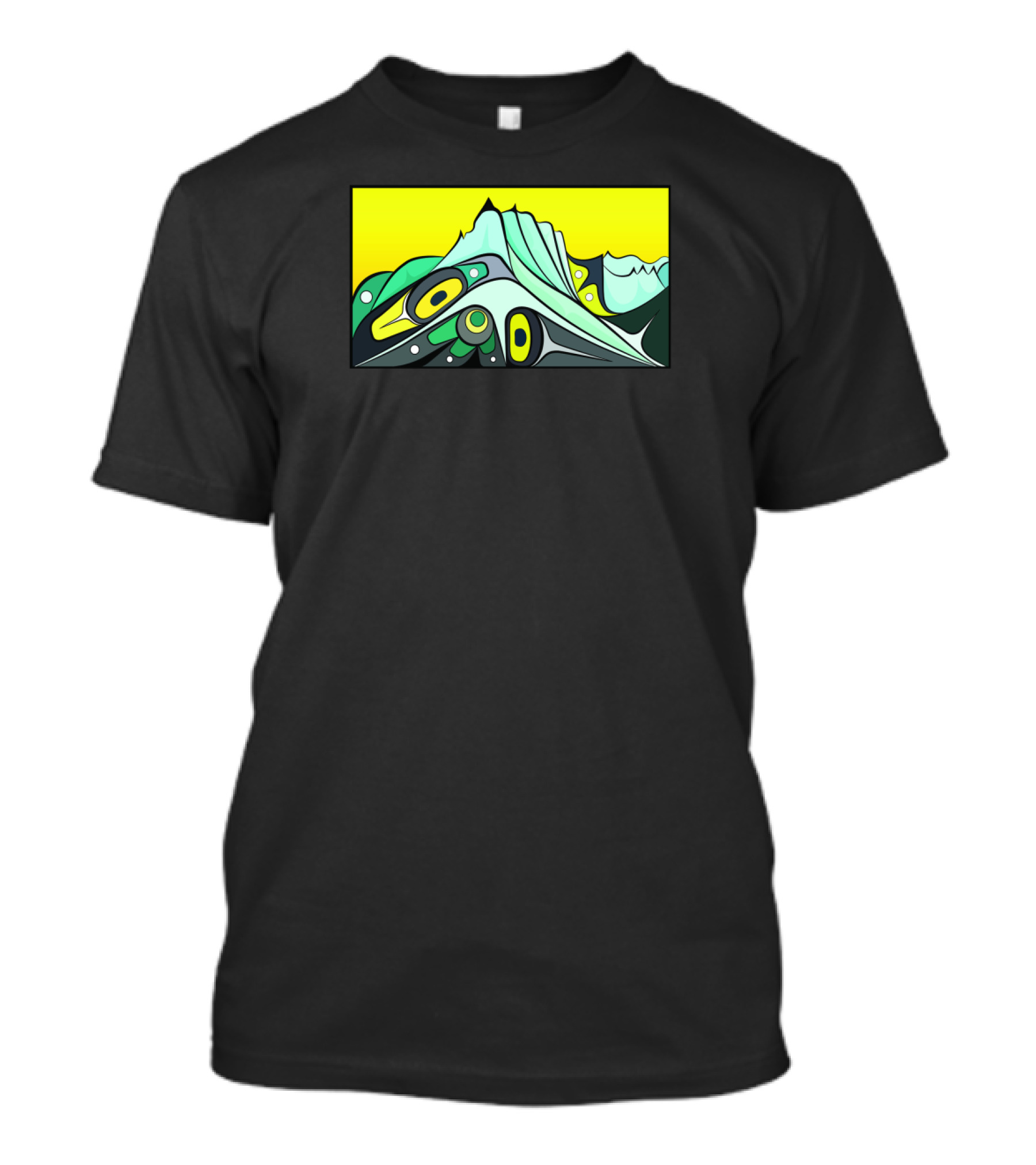 Chilkat Mountain Abstract Eagle Tribal Art With Yellow Sky T-Shirt