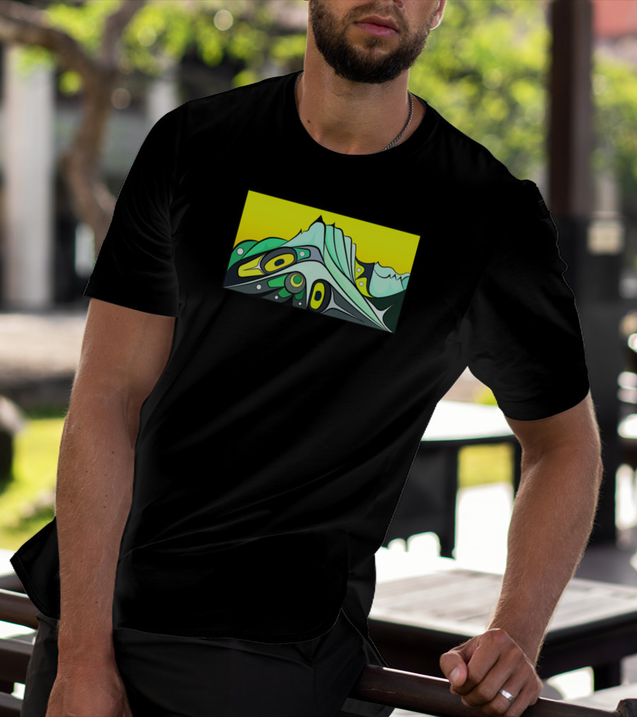 Chilkat Mountain Abstract Eagle Tribal Art With Yellow Sky T-Shirt