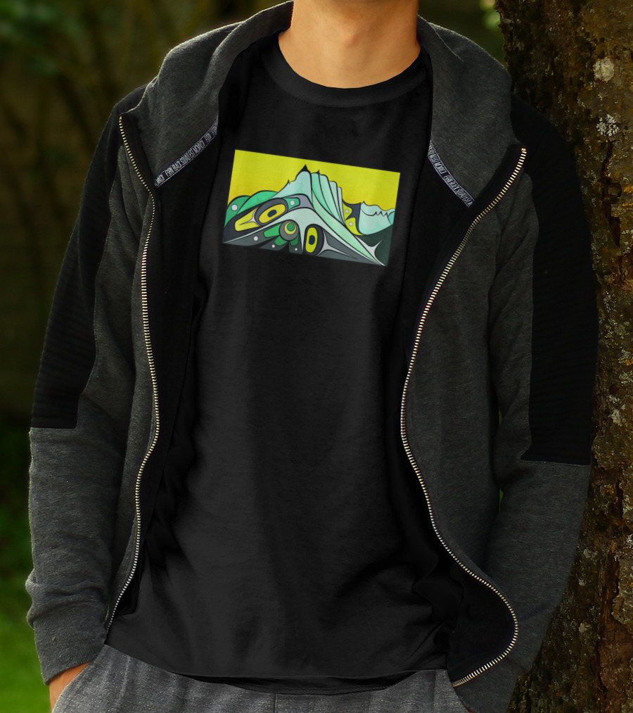 Chilkat Mountain Abstract Eagle Tribal Art With Yellow Sky T-Shirt
