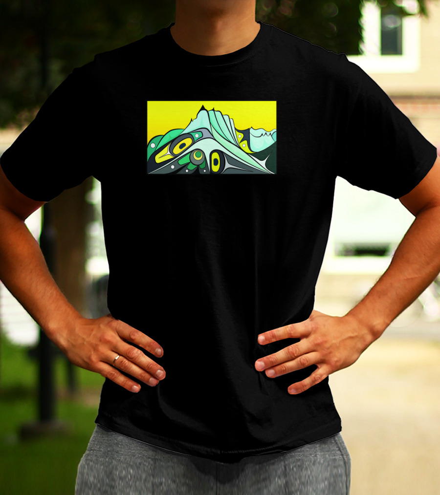 Chilkat Mountain Abstract Eagle Tribal Art With Yellow Sky T-Shirt