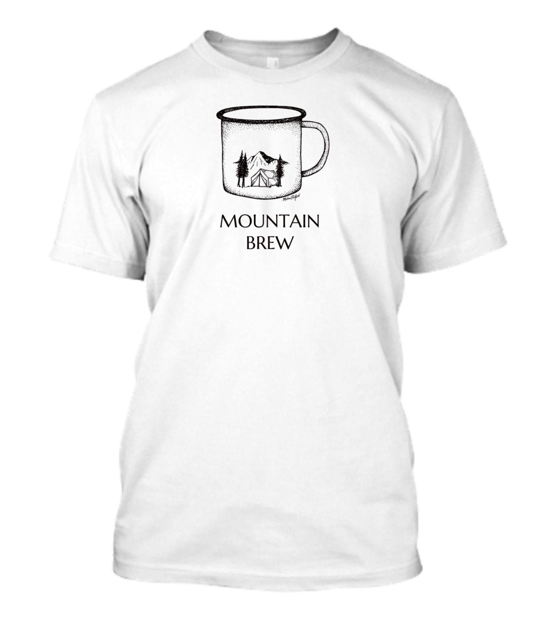 Mountain Brew Coffee Mug With Tent And Pine Trees T-Shirt