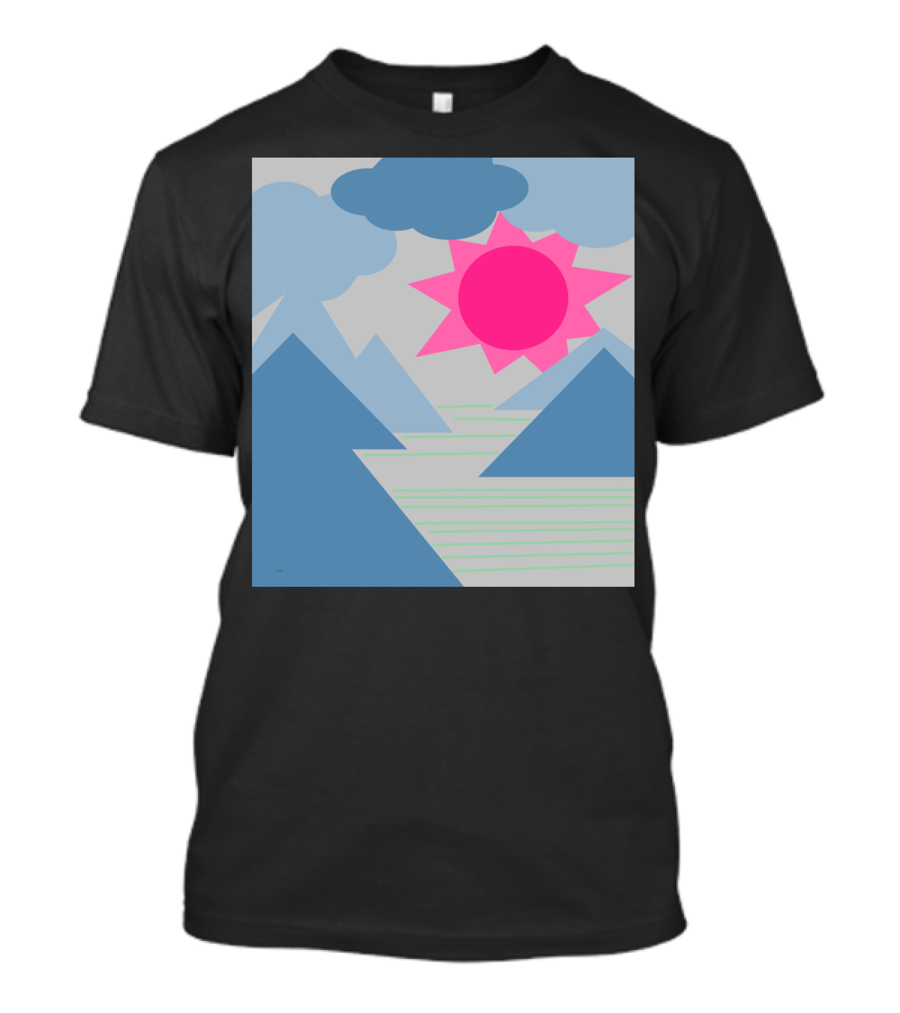 Korean Sunrise Landscape With Blue Mountains And Pink Sun T-Shirt