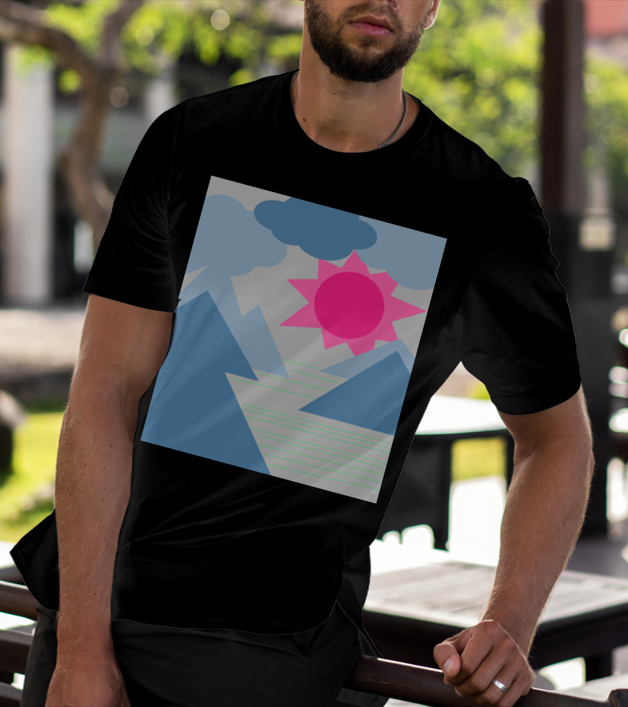 Korean Sunrise Landscape With Blue Mountains And Pink Sun T-Shirt