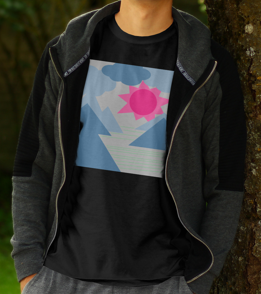 Korean Sunrise Landscape With Blue Mountains And Pink Sun T-Shirt