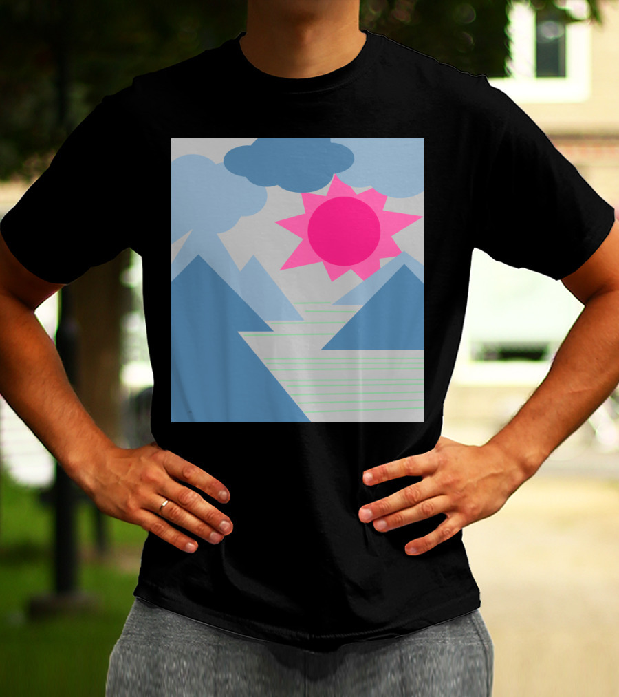 Korean Sunrise Landscape With Blue Mountains And Pink Sun T-Shirt