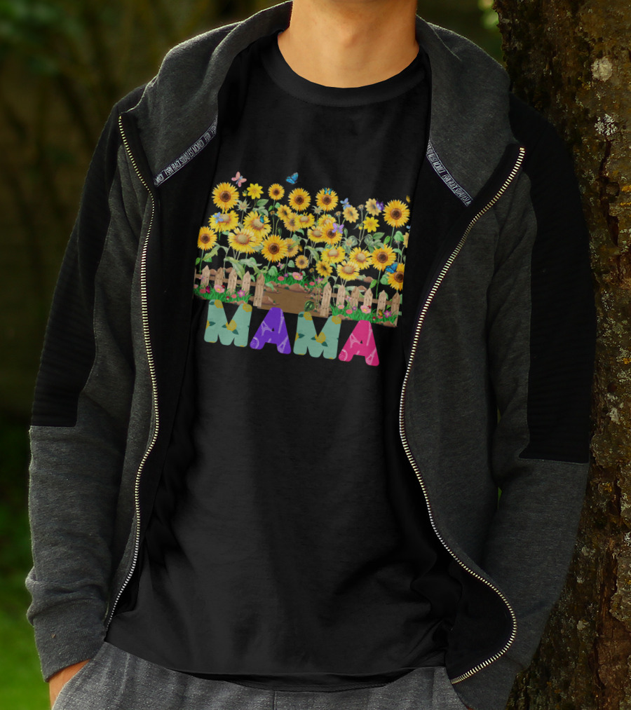 MAMA Sunflower Garden With Butterflies And Flowers T-Shirt