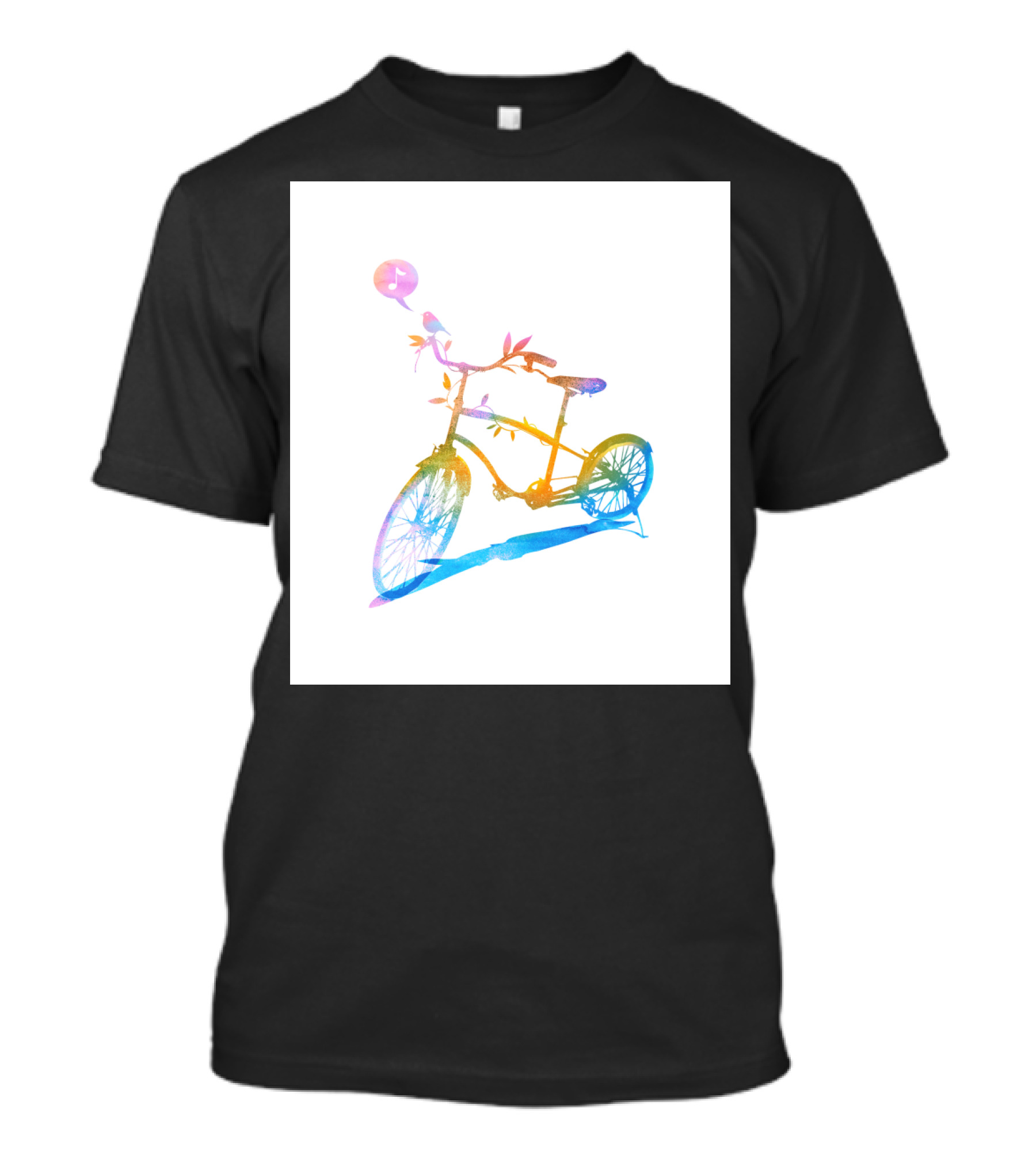 Bicycle With Musical Note And Nature Elements In Rainbow Colors T-Shirt