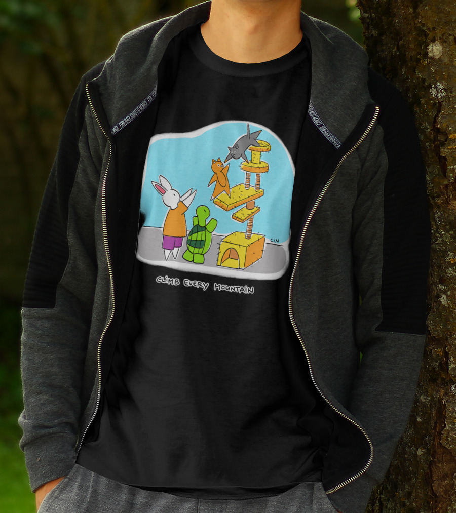 Bunny Daze Climb Every Mountain Adventure With Cats And Turtle T-Shirt