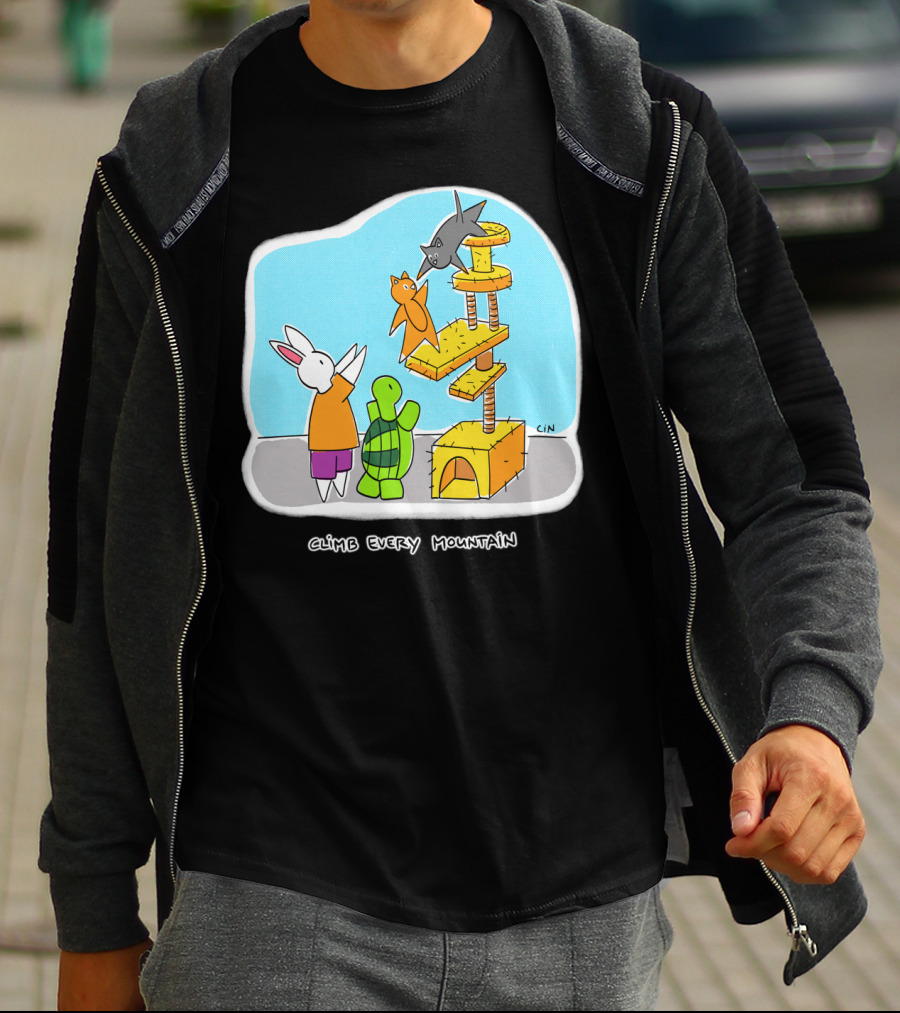 Bunny Daze Climb Every Mountain Adventure With Cats And Turtle T-Shirt