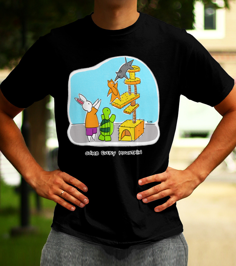 Bunny Daze Climb Every Mountain Adventure With Cats And Turtle T-Shirt