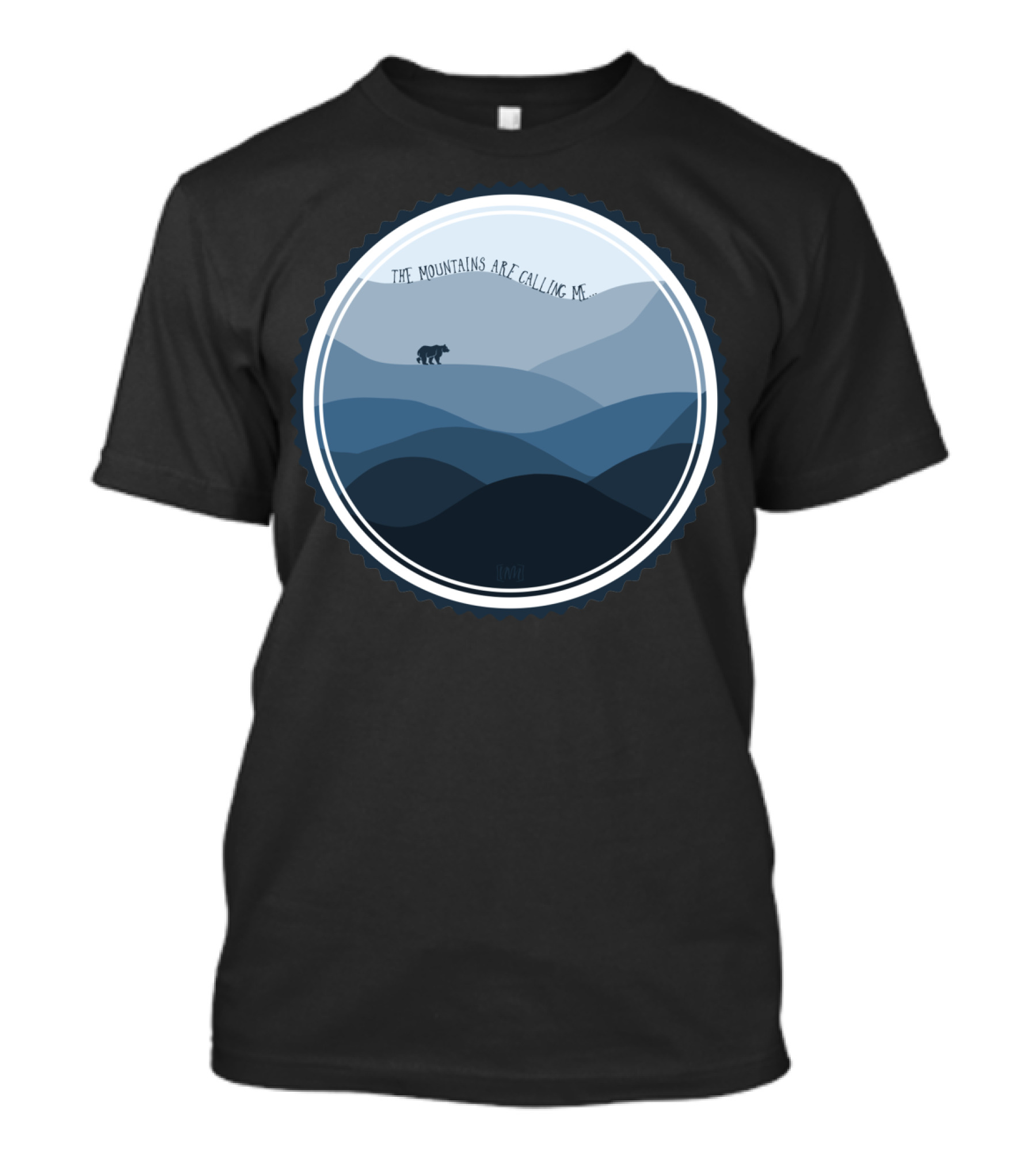 The Mountains Are Calling Me Round Bear Silhouette Overlapping Blue Ridges T-Shirt